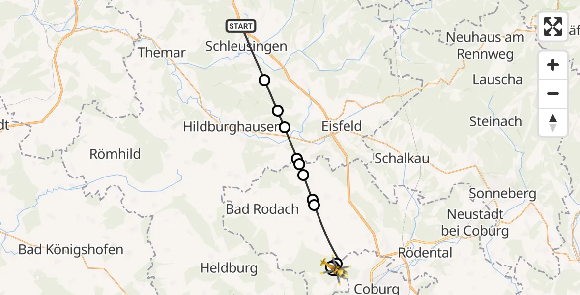 Flugroute Rettungshubschrauber Schleusingen - Weitramsdorf, 31 Oktober 2026, 12:54