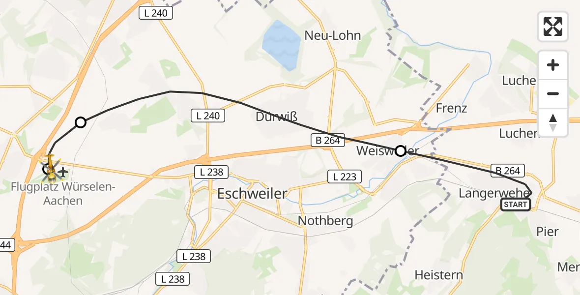 Flugroute Rettungshubschrauber Langerwehe - Aachen-Merzbrück Flughafen, 31 Oktober 2026, 12:55