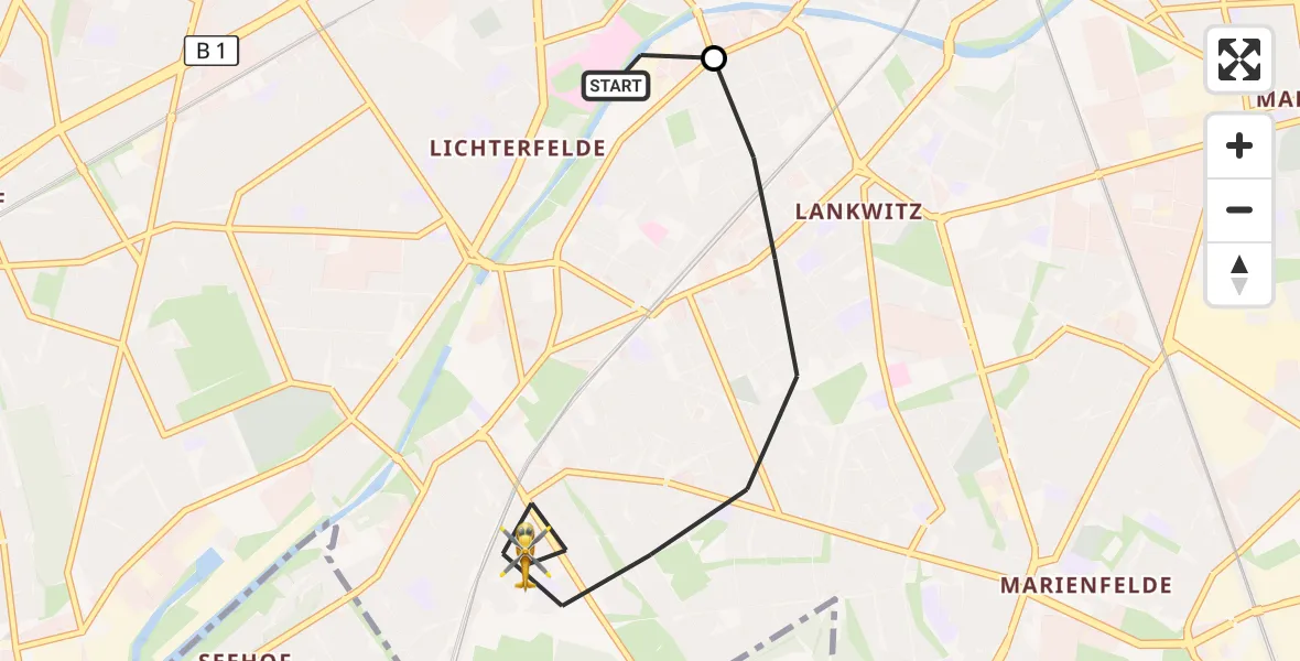 Flugroute Rettungshubschrauber Charité Clinic Benjamin Franklin Campus - Berlin, 31 Oktober 2026, 12:58