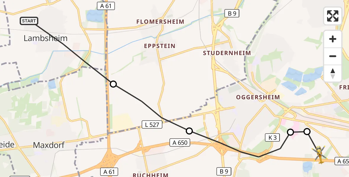 Flugroute Rettungshubschrauber Lambsheim - Ludwigshafen am Rhein, 31 Oktober 2026, 12:58