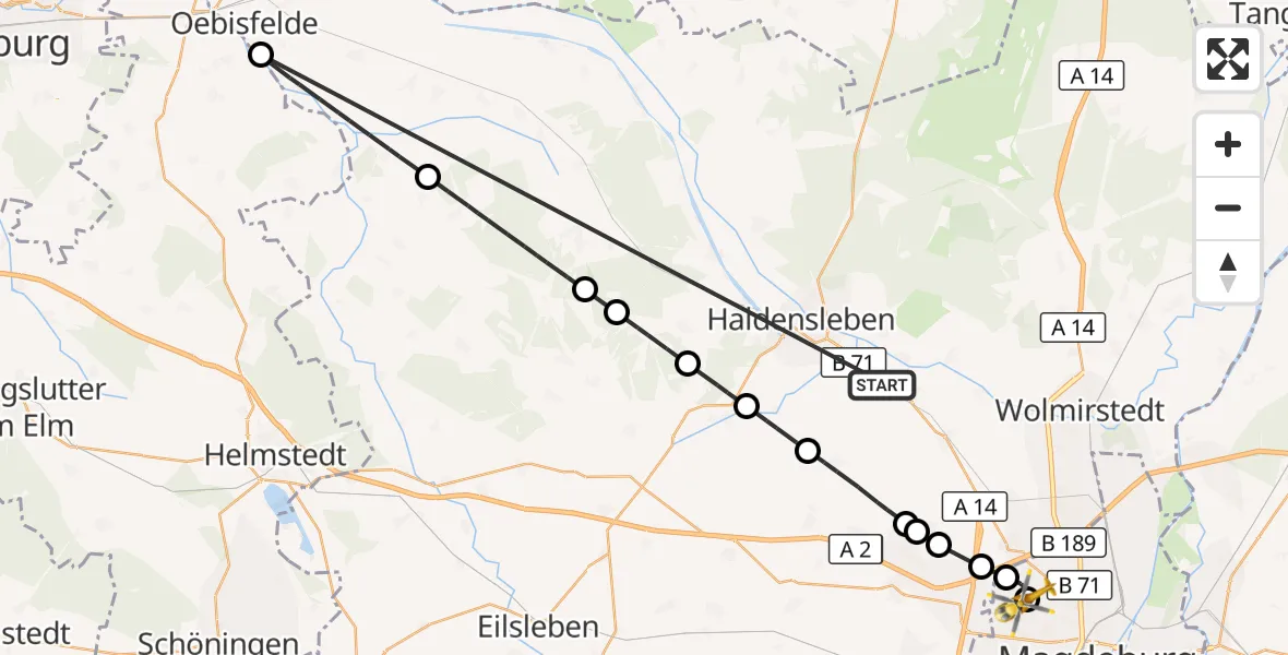Flugroute Rettungshubschrauber Haldensleben - Magdeburg Hospital, 31 Oktober 2026, 12:58