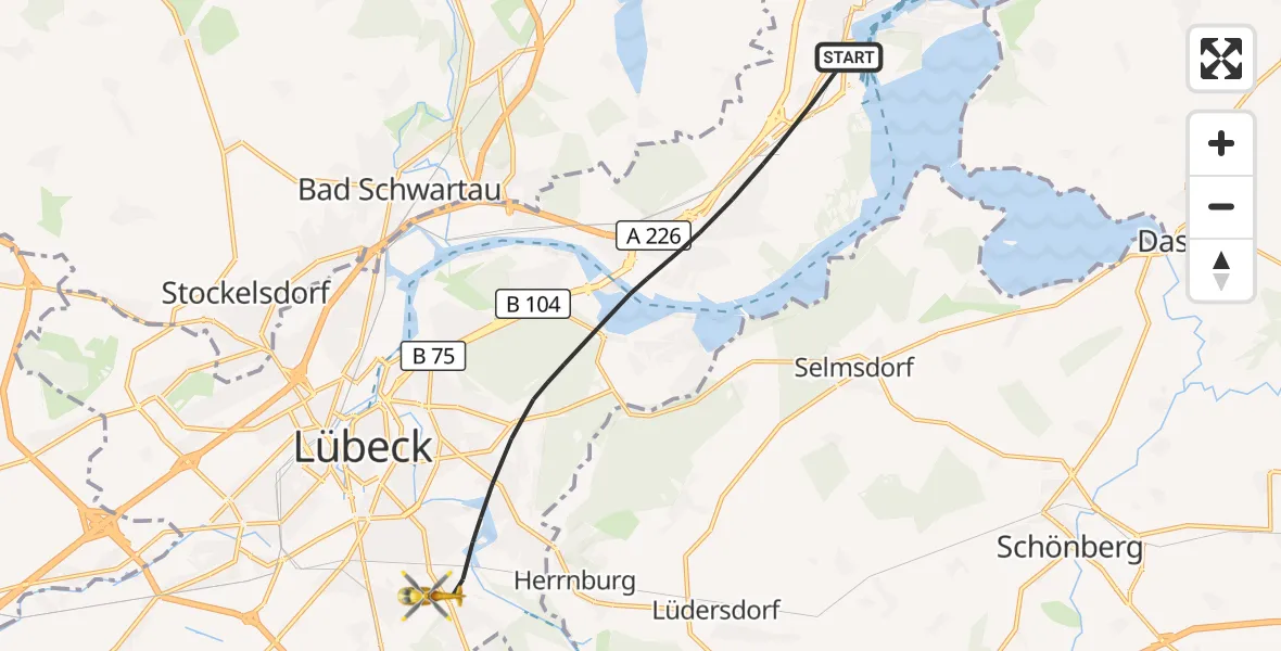 Flugroute Rettungshubschrauber Lübeck - Lübeck, 31 Oktober 2026, 12:59
