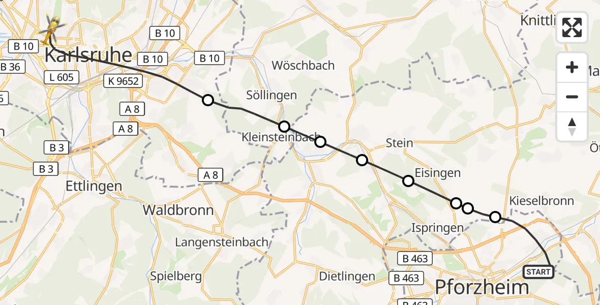 Flugroute Ambulanzhubschrauber Pforzheim - Karlsruhe, 31 Oktober 2026, 13:02