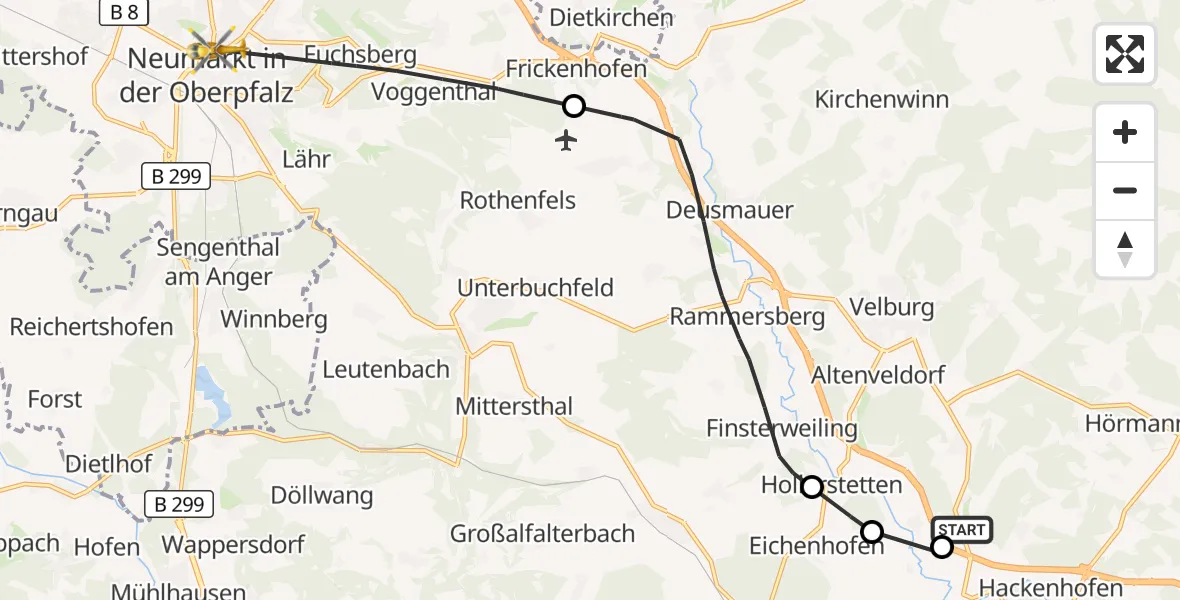 Flugroute Rettungshubschrauber Velburg - Neumarkt i.d.OPf., 31 Oktober 2026, 13:02