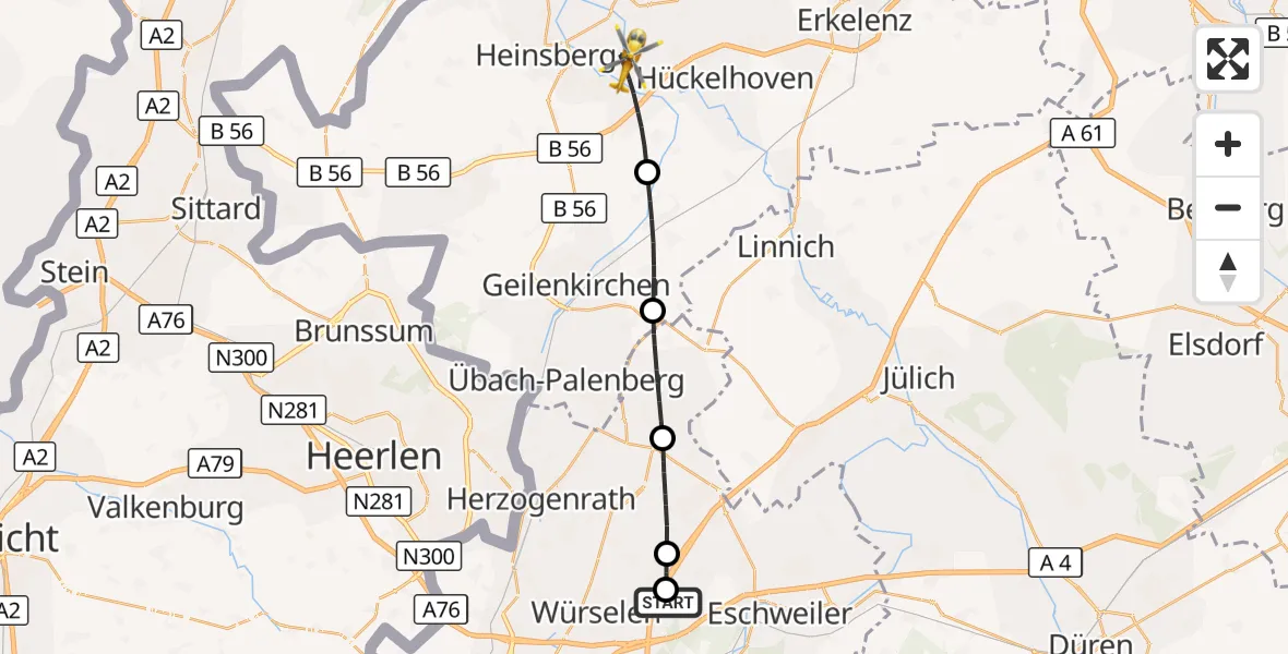 Flugroute Rettungshubschrauber Aachen-Merzbrück Flughafen - Heinsberg, 31 Oktober 2026, 13:13