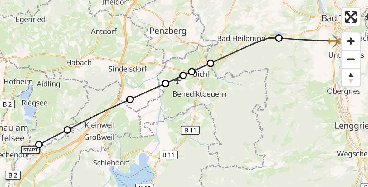 Flugroute Rettungshubschrauber Murnau a.Staffelsee - Wackersberg, 31 Oktober 2026, 13:23