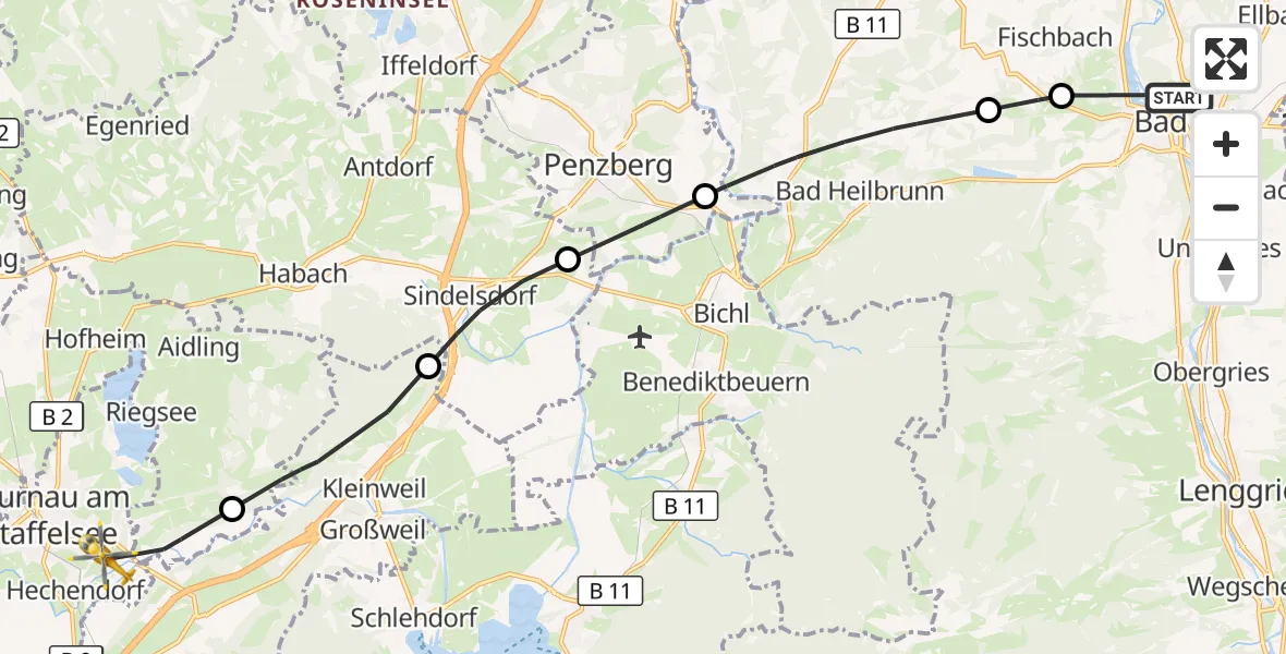 Flugroute Rettungshubschrauber Bad Tölz - Murnau Accident Hospital Hubschrauberlandeplatz, 31 Oktober 2026, 13:53