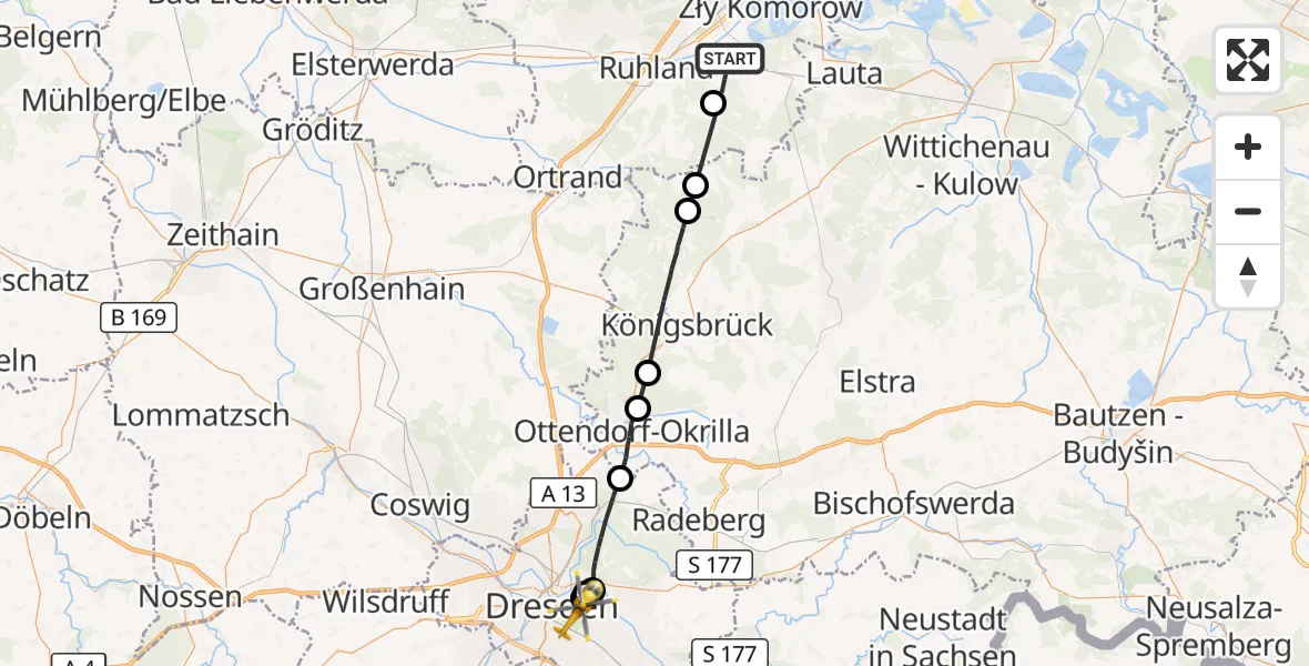 Flugroute Rettungshubschrauber Schwarzbach - Dresden, 31 Oktober 2026, 13:58