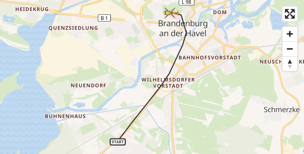 Flugroute Rettungshubschrauber Brandenburg an der Havel - Brandenburg an der Havel, 31 Oktober 2026, 14:04