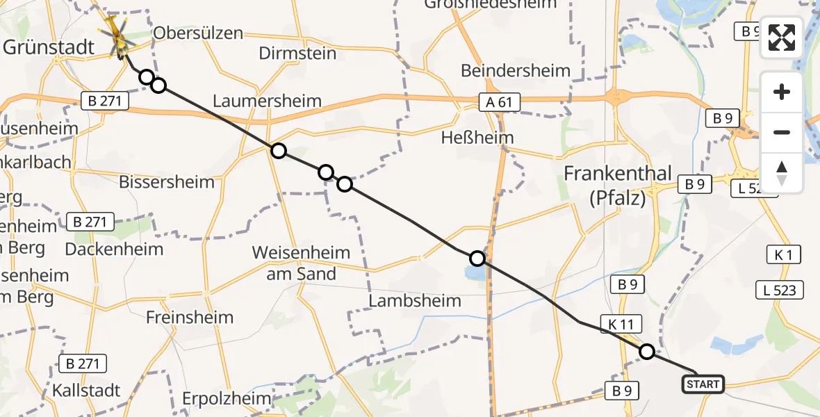 Flugroute Rettungshubschrauber Ludwigshafen am Rhein - Grünstadt, 31 Oktober 2026, 14:07