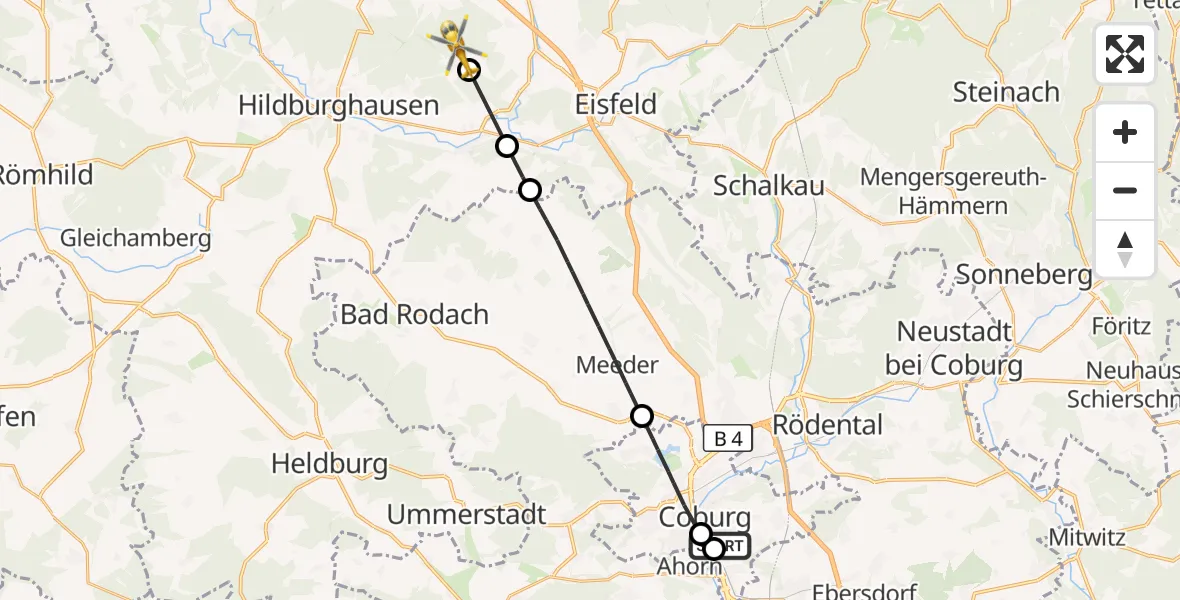 Flugroute Rettungshubschrauber Regiomed Hospital Coburg - Hildburghausen, 31 Oktober 2026, 14:23