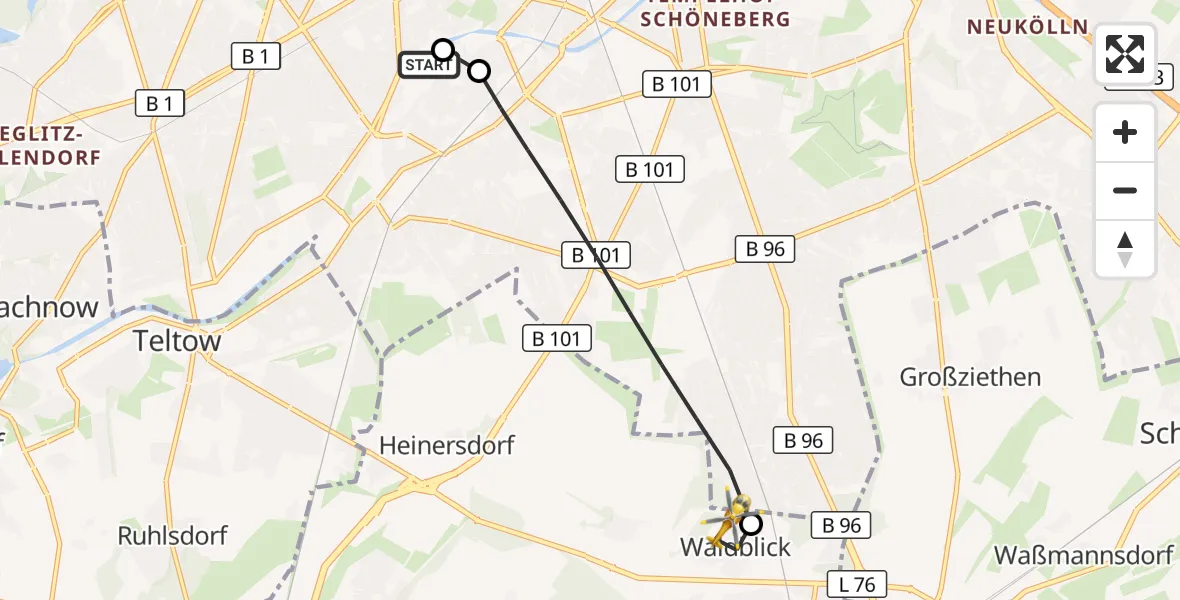 Flugroute Rettungshubschrauber Charité Clinic Benjamin Franklin Campus - Blankenfelde-Mahlow, 31 Oktober 2026, 14:32