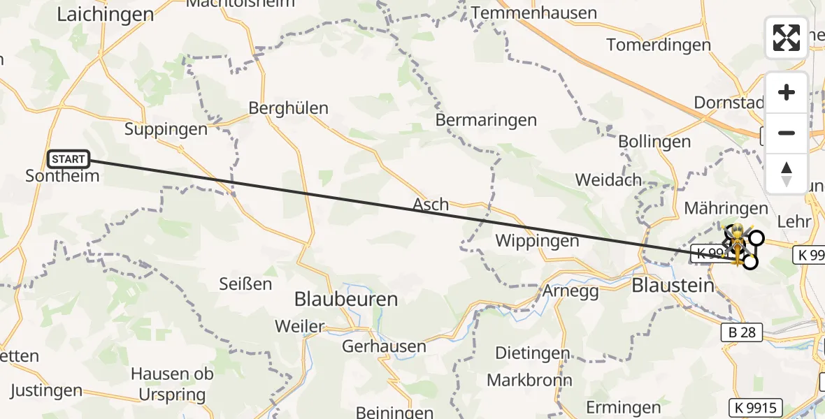 Flugroute Rettungshubschrauber Heroldstatt - ADAC Air Rescue Station Ulm (Christoph 22), 31 Oktober 2026, 14:33