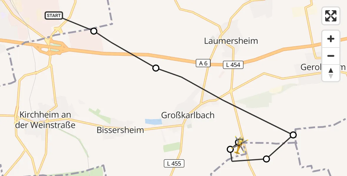 Flugroute Rettungshubschrauber Grünstadt - Weisenheim am Sand, 31 Oktober 2026, 14:36