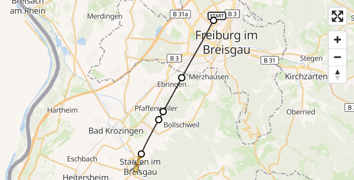 Flugroute Ambulanzhubschrauber Freiburg im Breisgau Flugplatz - Staufen im Breisgau, 31 Oktober 2026, 14:41