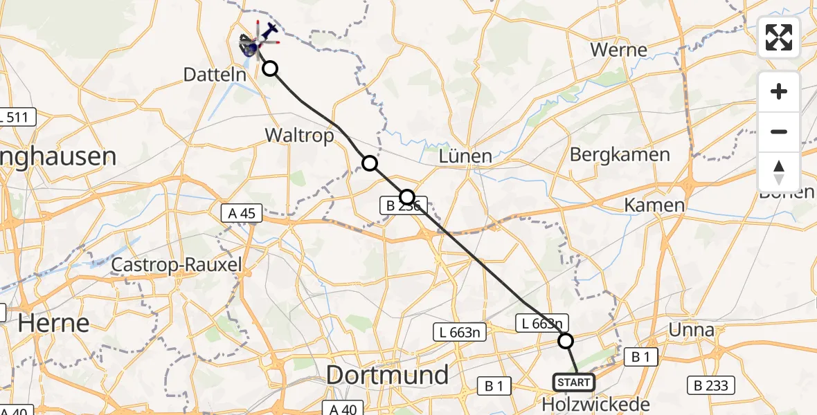 Flugroute Polizeihubschrauber Dortmund Flughafen - Datteln, 31 Oktober 2026, 14:50
