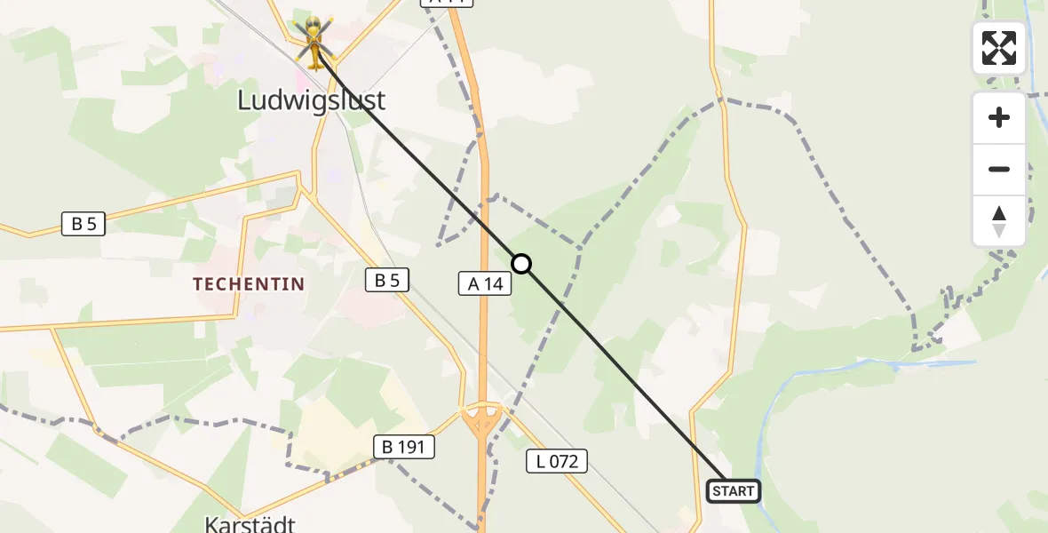 Flugroute Rettungshubschrauber Grabow - Ludwigslust, 31 Oktober 2026, 14:50