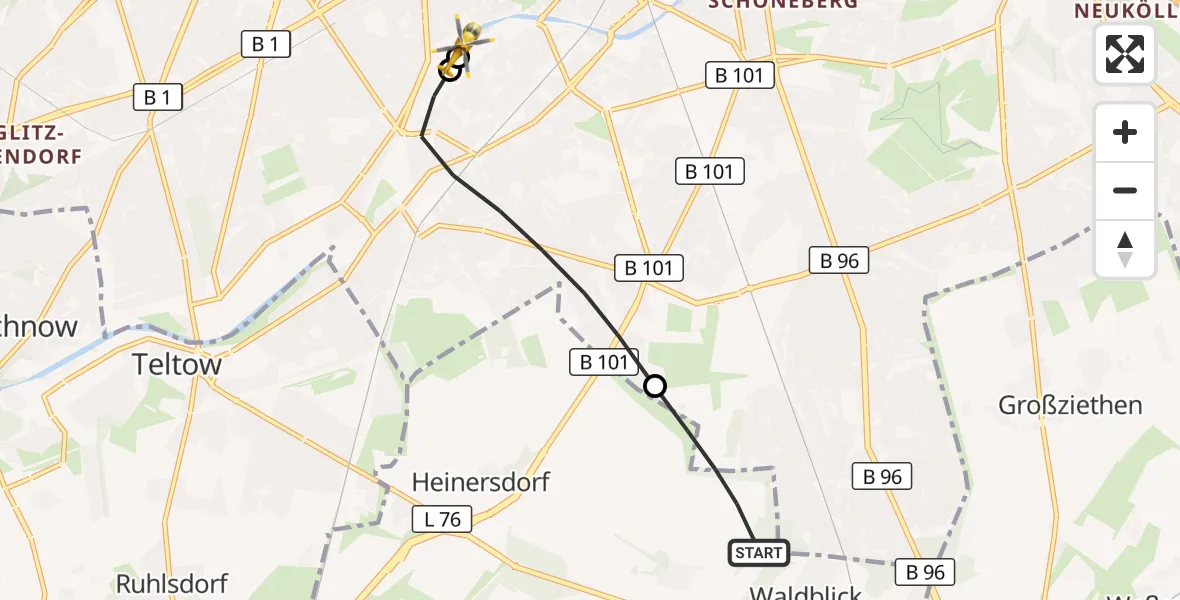 Flugroute Rettungshubschrauber Großbeeren - Charité Clinic Benjamin Franklin Campus, 31 Oktober 2026, 14:52