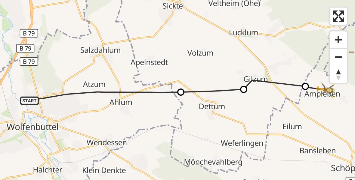 Flugroute Rettungshubschrauber Wolfenbüttel - Kneitlingen, 31 Oktober 2026, 14:54