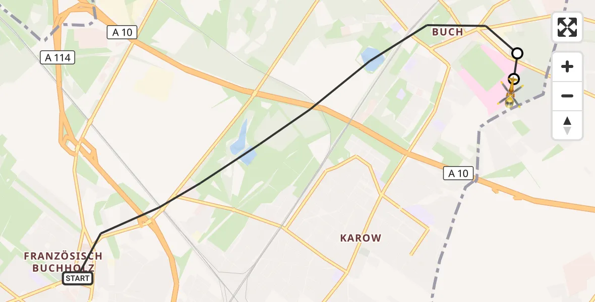 Flugroute Rettungshubschrauber Berlin - Helios Clinic Berlin-Buch, 31 Oktober 2026, 14:56