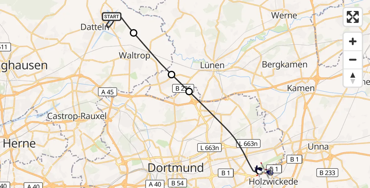 Flugroute Polizeihubschrauber Datteln - Dortmund Flughafen, 31 Oktober 2026, 15:08