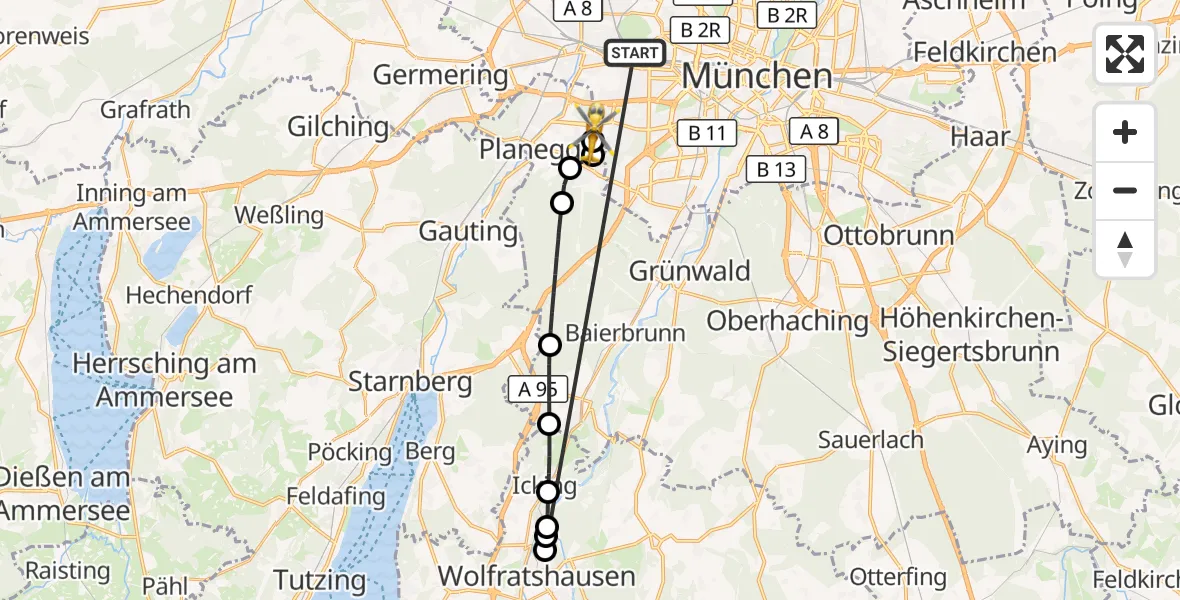 Flugroute Rettungshubschrauber München - DRF Air Rescue München Hubschrauberlandeplatz, 31 Oktober 2026, 15:10