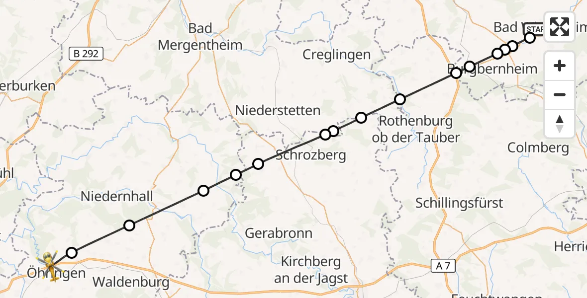 Flugroute Rettungshubschrauber Bad Windsheim - Öhringen, 31 Oktober 2026, 15:15