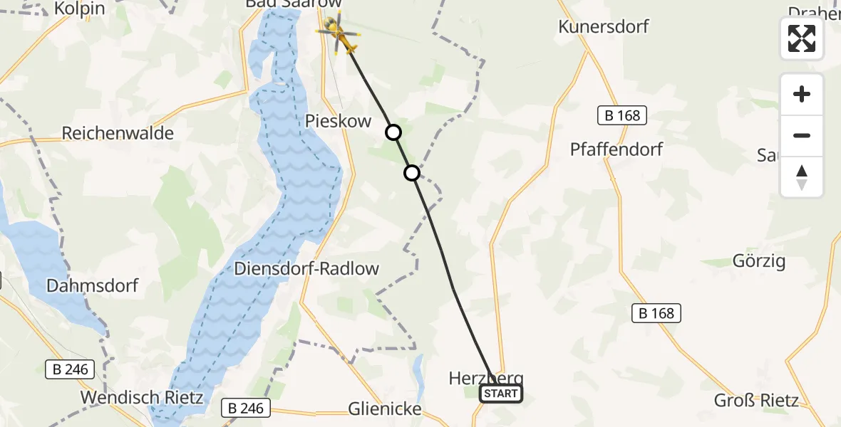 Flugroute Rettungshubschrauber Rietz-Neuendorf - Bad Saarow, 31 Oktober 2026, 15:17