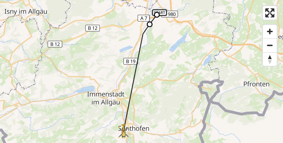 Flugroute Rettungshubschrauber Kempten-Durach Flugplatz - Ofterschwang, 31 Oktober 2026, 15:20