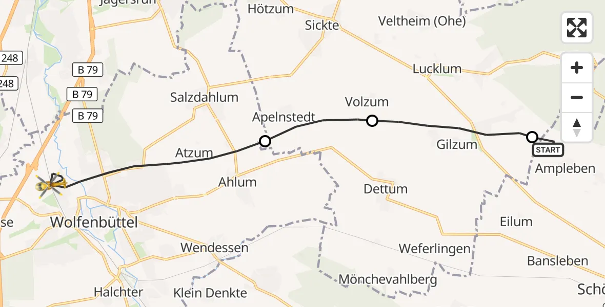 Flugroute Rettungshubschrauber Kneitlingen - Wolfenbüttel, 31 Oktober 2026, 15:23