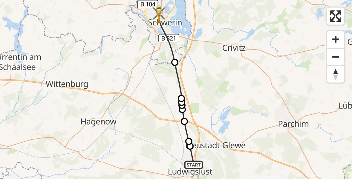 Flugroute Rettungshubschrauber Groß Laasch - Schwerin, 31 Oktober 2026, 15:26