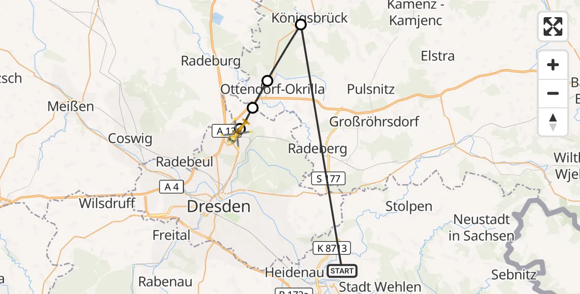 Flugroute Rettungshubschrauber Pirna - Dresden Bundespolizei Hubschrauberlandeplatz, 31 Oktober 2026, 15:31