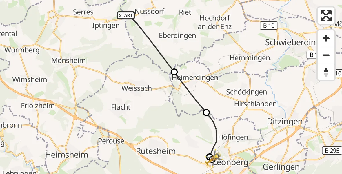 Flugroute Rettungshubschrauber Eberdingen - Leonberg Hospital, 31 Oktober 2026, 15:34