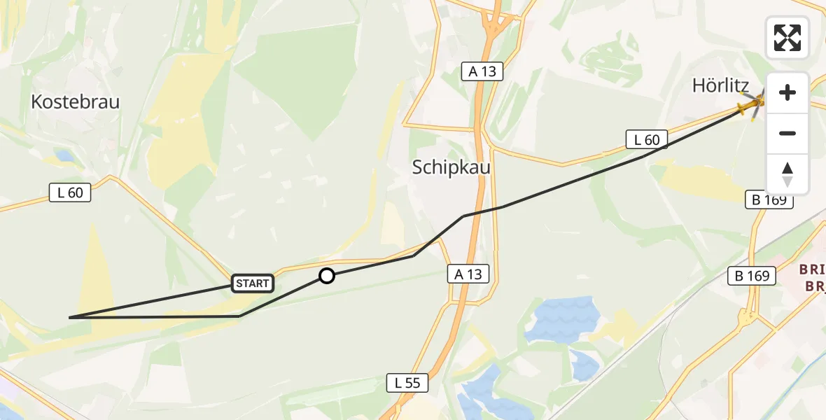 Flugroute Rettungshubschrauber Schwarzheide - Schipkau, 31 Oktober 2026, 15:40