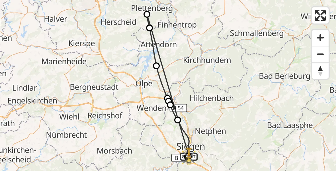 Flugroute Rettungshubschrauber Evangelisches Jung-Stilling Hospital - Evangelisches Jung-Stilling Hospital, 31 Oktober 2026, 15:46