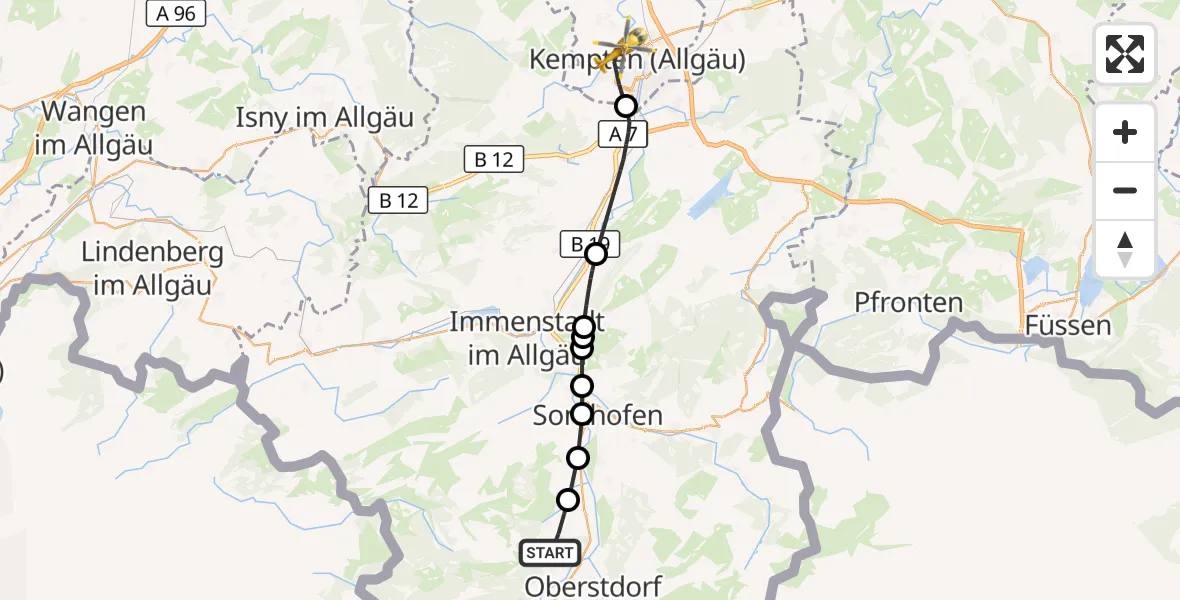 Flugroute Rettungshubschrauber Obermaiselstein - Kempten (Allgäu), 31 Oktober 2026, 15:52