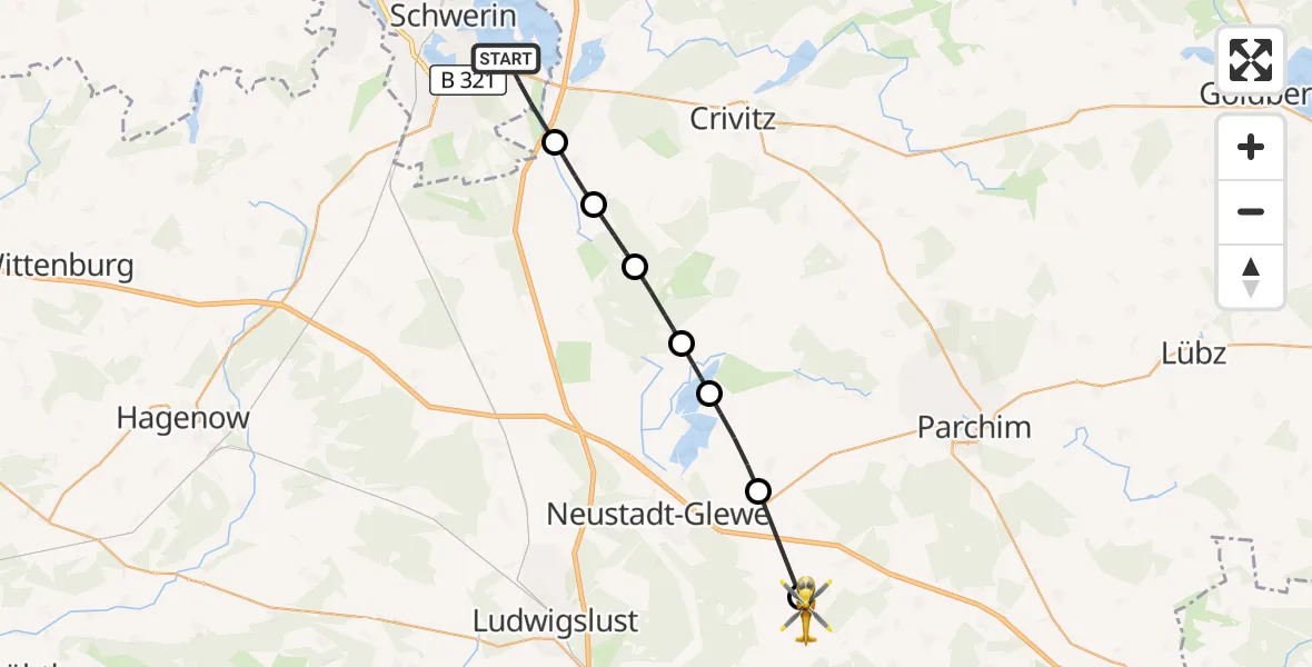 Flugroute Rettungshubschrauber Schwerin - Stolpe, 31 Oktober 2026, 16:00