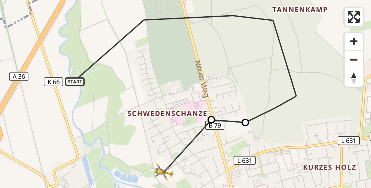 Flugroute Rettungshubschrauber Wolfenbüttel - Wolfenbüttel, 31 Oktober 2026, 16:05