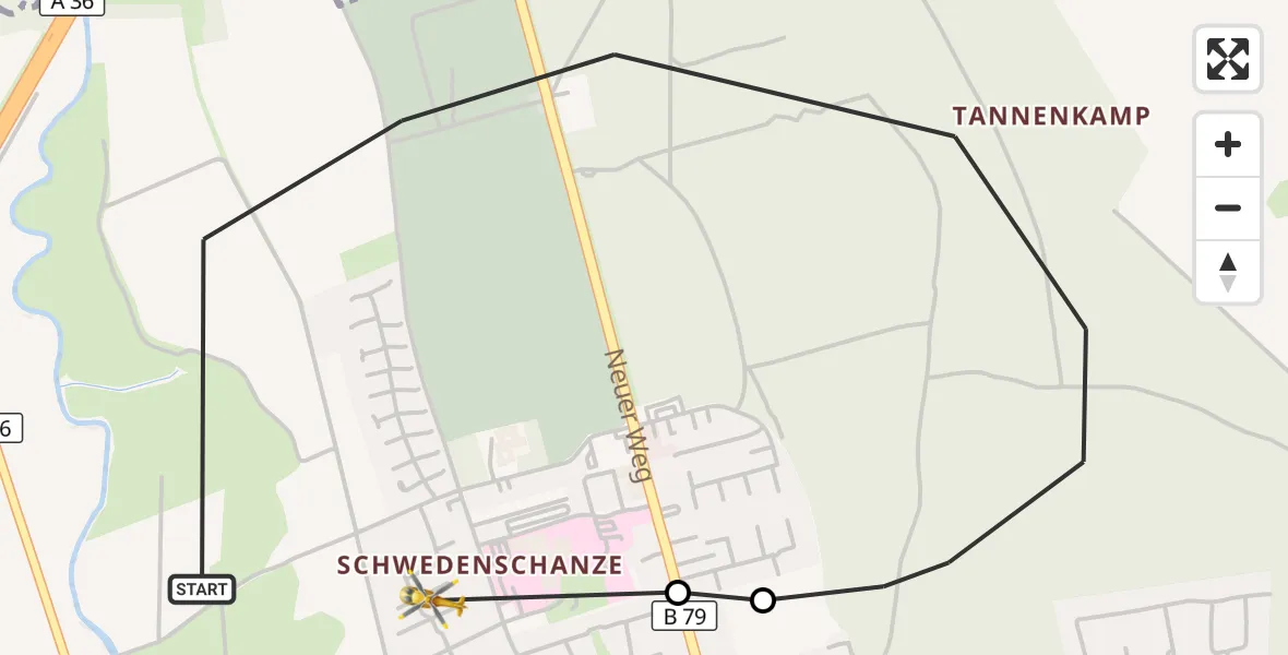 Flugroute Rettungshubschrauber Wolfenbüttel - Wolfenbüttel Municipal Hospital Hubschrauberlandeplatz (Christoph 30), 31 Oktober 2026, 16:28