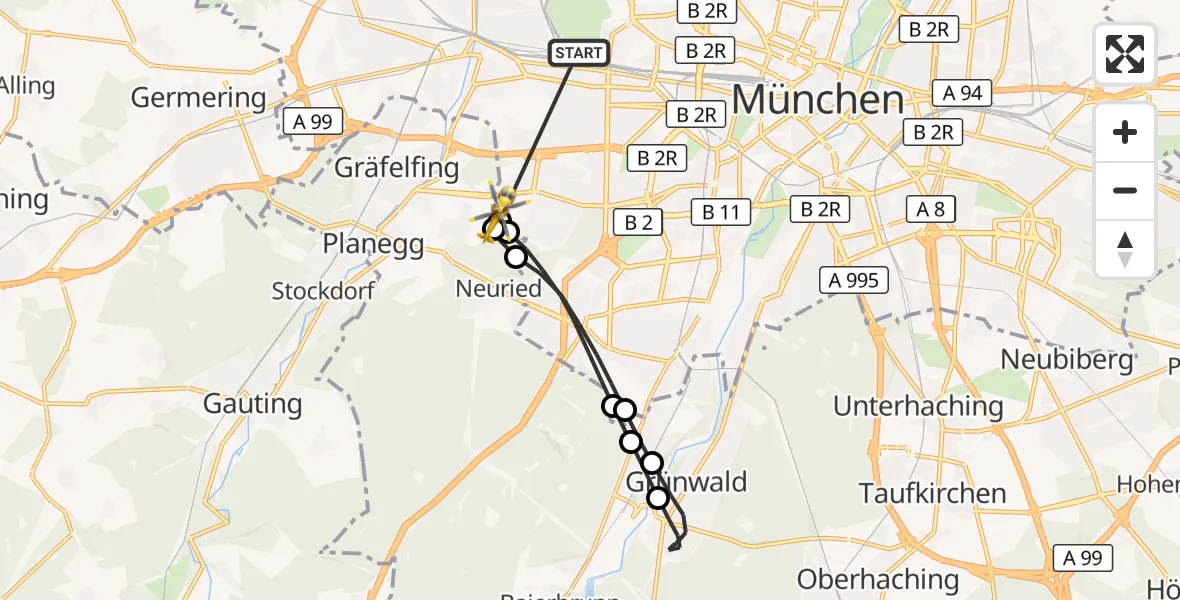 Flugroute Rettungshubschrauber München - DRF Air Rescue München Hubschrauberlandeplatz, 31 Oktober 2026, 17:16