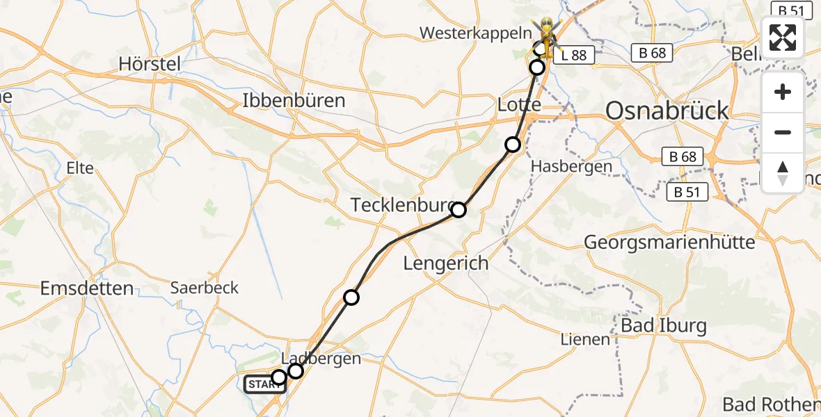 Flugroute Ambulanzhubschrauber Christoph  Westfalen-ADAC - Lotte, 31 Oktober 2026, 17:17