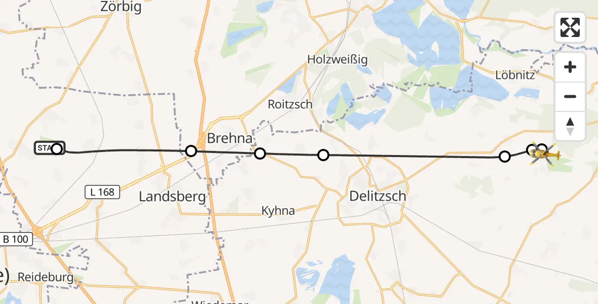 Flugroute Rettungshubschrauber Halle-Oppin Flugplatz - Schönwölkau, 31 Oktober 2026, 17:17