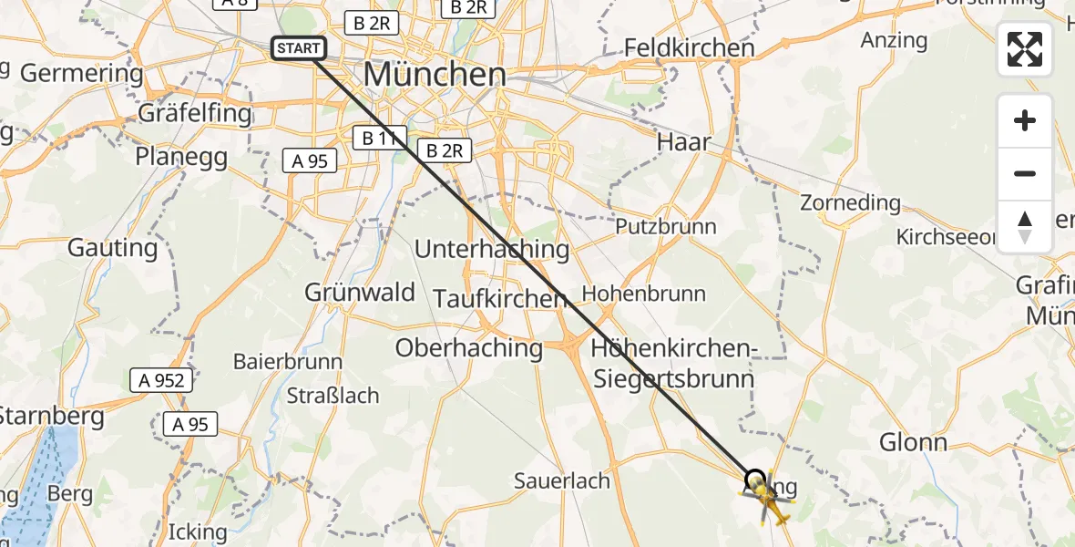 Flugroute Rettungshubschrauber München - Aying, 31 Oktober 2026, 17:48