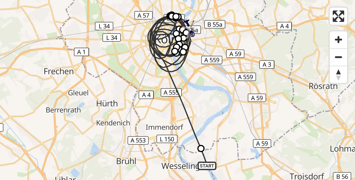 Flugroute Polizeihubschrauber Niederkassel - Köln, 31 Oktober 2026, 17:48