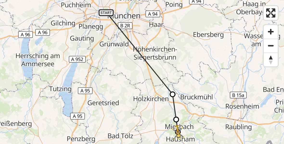 Flugroute Rettungshubschrauber München - Agatharied Krankenhaus Hubschrauberlandeplatz, 31 Oktober 2026, 18:33