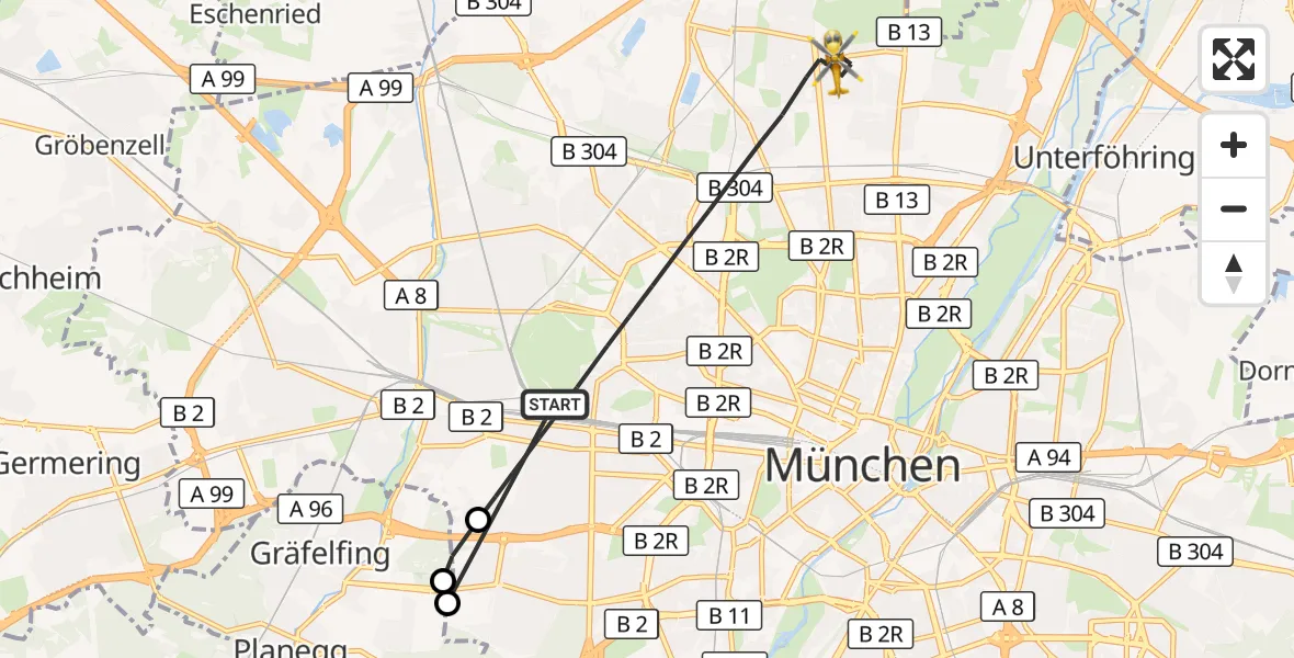 Flugroute Rettungshubschrauber München - München, 31 Oktober 2026, 21:02