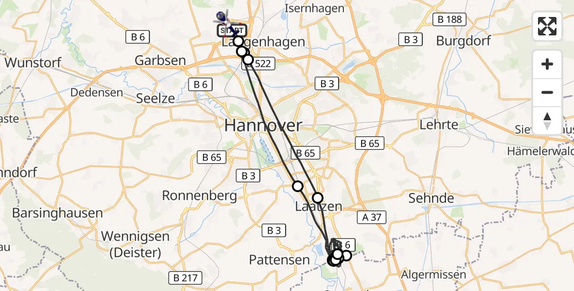 Flugroute Polizeihubschrauber Flughafen Hannover - Flughafen Hannover, 31 Oktober 2026, 21:46