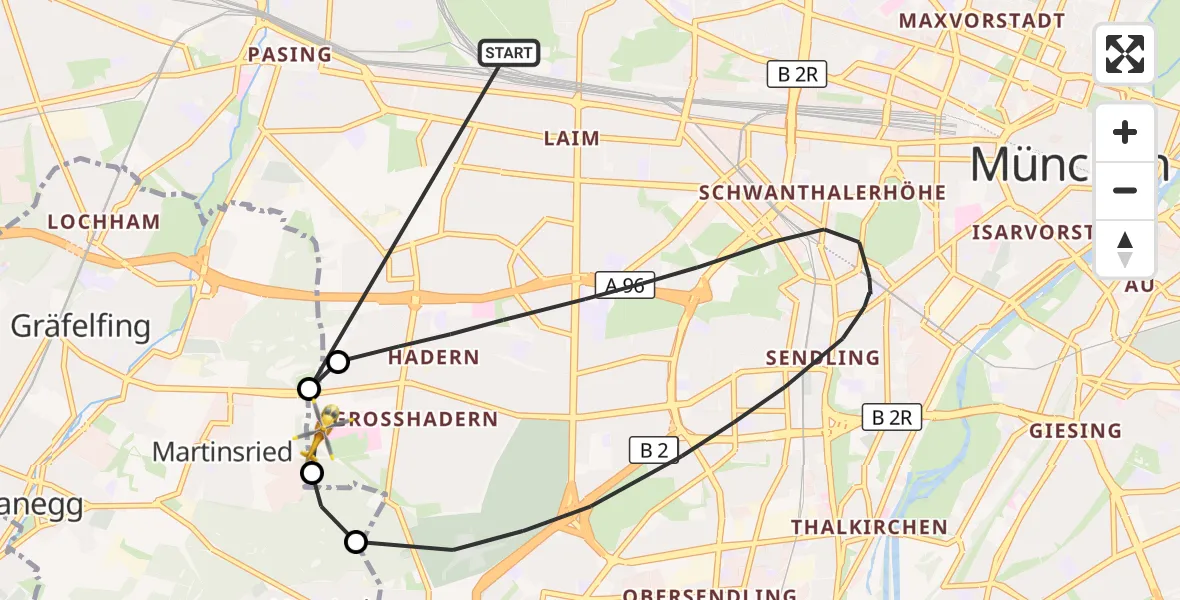 Flugroute Rettungshubschrauber München - DRF Air Rescue München Hubschrauberlandeplatz, 31 Oktober 2026, 22:08