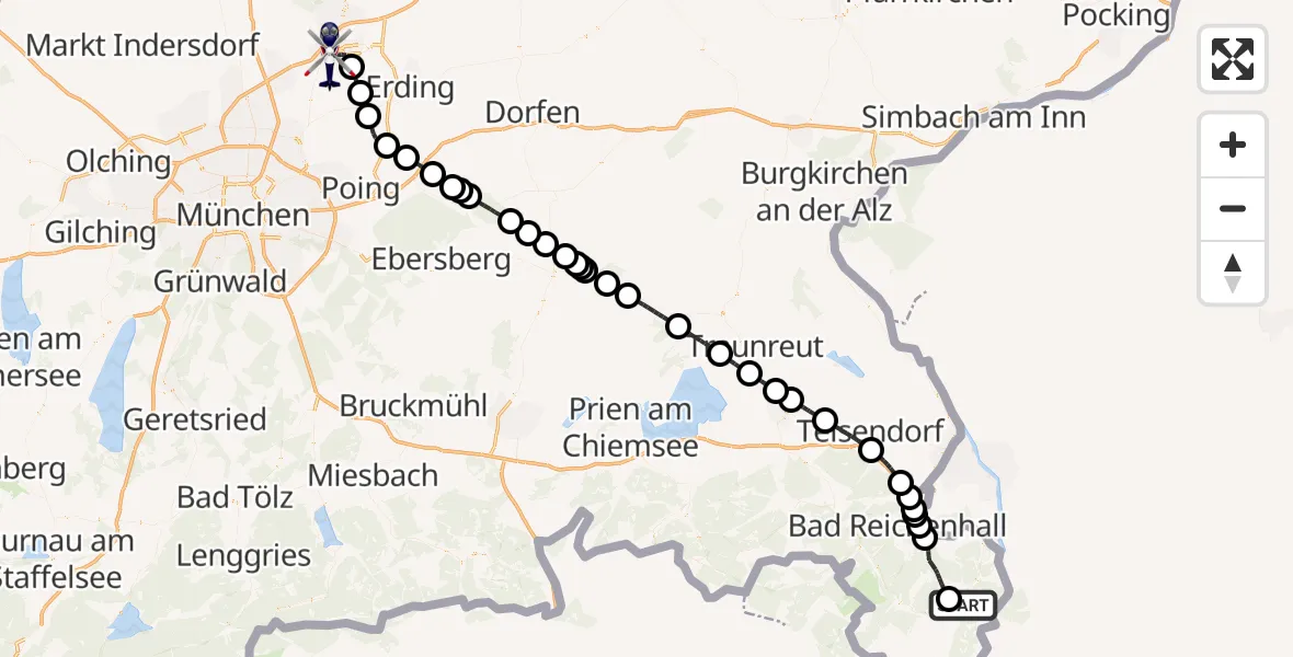 Flugroute Polizeihubschrauber Berchtesgaden - München Flughafen, 31 Oktober 2026, 22:19